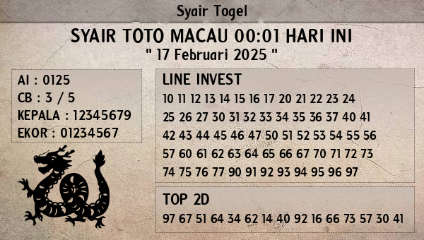 Prediksi Toto Macau 00:01