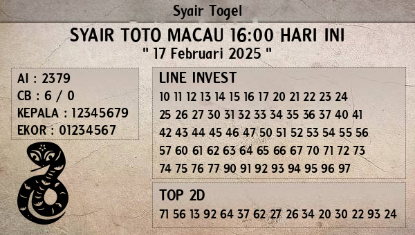 Prediksi Toto Macau 16:00