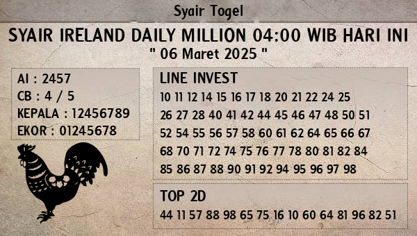 Prediksi Ireland Daily Million 04:00 WIB