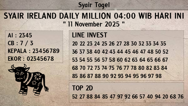 Prediksi Ireland Daily Million 04:00 WIB